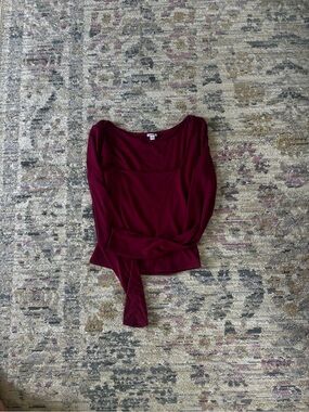 GARAGE - Women's Long Sleeve Scoop Neck Top - in cherry red color